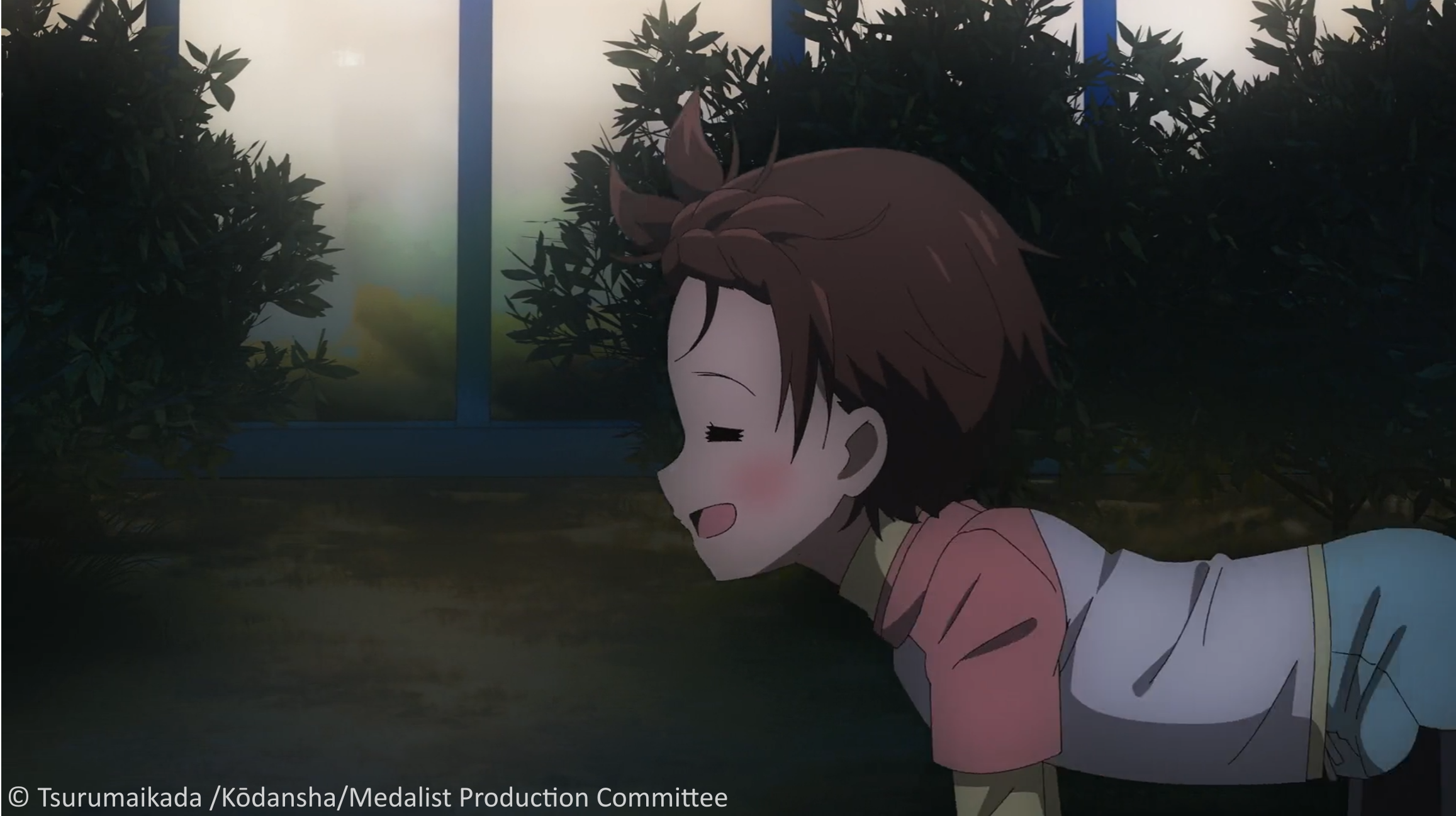 Inori crawles in the bushes